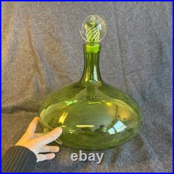 Vintage Blenko Glass 6715 Decanter in Green Joel Myers W Swirl Stopper Excellent