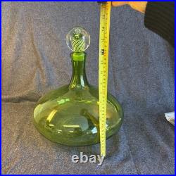 Vintage Blenko Glass 6715 Decanter in Green Joel Myers W Swirl Stopper Excellent