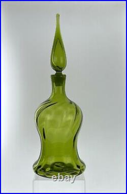 Vintage Blenko Glass 6811 Decanter in Olive Green Joel Myers Design
