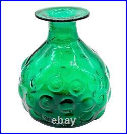 Vintage Blenko Glass 715 Emerald Bubble Decanter Ball Stopper