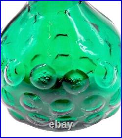 Vintage Blenko Glass 715 Emerald Bubble Decanter Ball Stopper