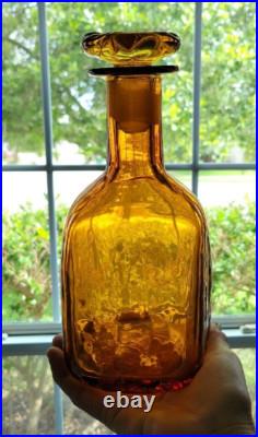 Vintage Blenko Glass 7915s Textured Wheat Barnwood Collection Decanter