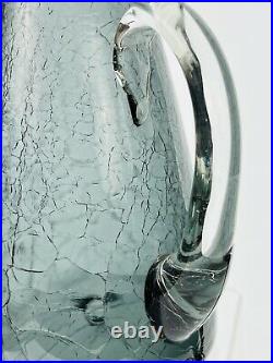 Vintage Blenko Glass 948 Bent Decanter in Charcoal Crackle Anderson Design
