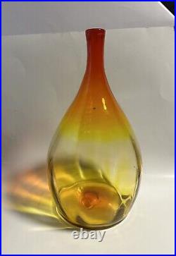 Vintage Blenko Glass Decanter 6418 UV Reactive Tangerine No Stopper Made 1968