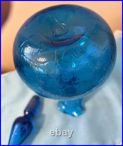 Vintage Blenko Glass Decanter In Turquoise Crackle 13 high Withstopper