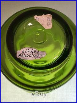 Vintage Blenko Glass Decanter w Stopper Joel Myers # 7018 Green