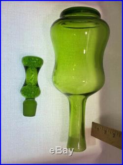 Vintage Blenko Glass Decanter w Stopper Joel Myers # 7018 Green