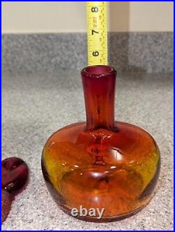 Vintage Blenko Glass Decanter with Lollipop Stopper #6944 in Tangerine