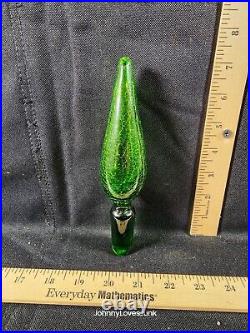 Vintage Blenko Glass Green Crackled Glass Decanter Stopper