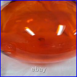 Vintage Blenko Glass Joel Myers 6716 Tangerine Decanter Air Twist Stopper Glows