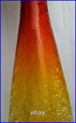 Vintage Blenko Glass Tangerine Crackle Decanter By Winslow Anderson 11X3 VGC CS