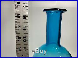 Vintage Blenko Glass Wayne Husted Blue Gurgle 3 Ball Decanter Bottle 18 1/2