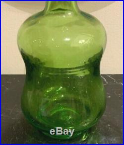 Vintage Blenko Green Art Glass Decanter 13 High