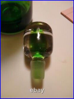 Vintage Blenko Green Decanter with Stopper. Stopper has Green Glass Center