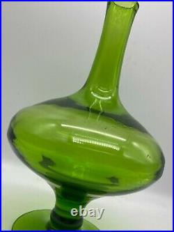 Vintage Blenko Green Glass Decanter, Design by Wayne Husted #0219. No Stopper
