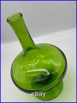 Vintage Blenko Green Glass Decanter, Design by Wayne Husted #0219. No Stopper