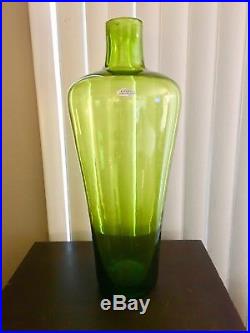 Vintage Blenko Handblown Glass Architectural Scale #6534 Decanter In Olive Green