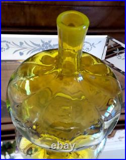 Vintage Blenko Handblown Glass Decanter Yellow With Topper