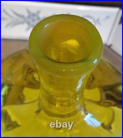 Vintage Blenko Handblown Glass Decanter Yellow With Topper