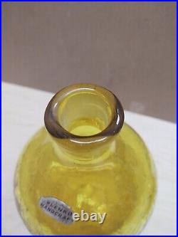Vintage Blenko Handcraft Amber Crackle Glass Decanter withFoil Label