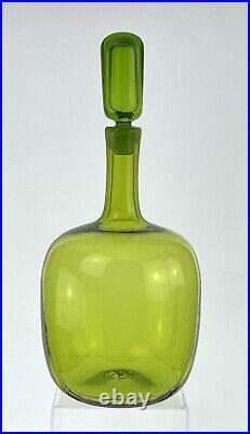Vintage Blenko Handmade Glass 657M Decanter in Olive Green Joel Myers MCM Design
