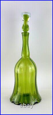 Vintage Blenko Handmade Glass 6934 Bell Decanter in Olive Joel Myers MCM Design
