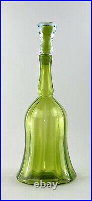 Vintage Blenko Handmade Glass 6934 Bell Decanter in Olive Joel Myers MCM Design