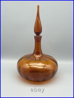 Vintage Blenko Joel Myers 6530S Honey Color Flame Stopper Glass Decanter EUC