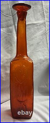 Vintage Blenko Joel Myers Molded Fish Decanter Amberina Tangerine 19.5