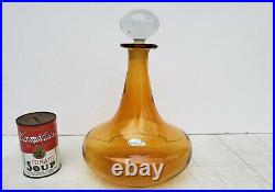 Vintage Blenko Liquor Decanter Bottle Amber Glass Barware Handcraft Mid Century