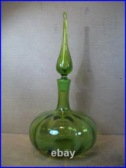 Vintage Blenko Olive Green Decanter with Matching Stopper By Wayne Husted 14