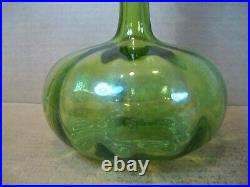 Vintage Blenko Olive Green Decanter with Matching Stopper By Wayne Husted 14