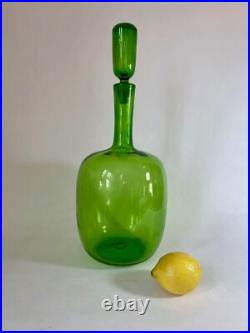 Vintage Blenko Olive Green Glass Decanter withStopper Joel Myers Design #657L