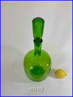 Vintage Blenko Olive Green Glass Decanter withStopper Joel Myers Design #657L