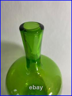 Vintage Blenko Olive Green Glass Decanter withStopper Joel Myers Design #657L