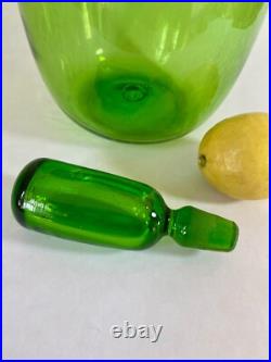 Vintage Blenko Olive Green Glass Decanter withStopper Joel Myers Design #657L
