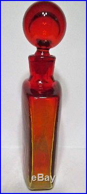 Vintage Blenko Orange Tangerine Amberina Textured Decanter Ball Stopper Bottle