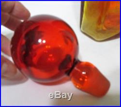 Vintage Blenko Orange Tangerine Amberina Textured Decanter Ball Stopper Bottle