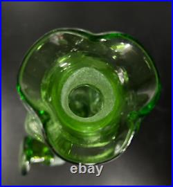 Vintage Blenko Pinched Crackle Glass Decanter Bottle Green MCM 10 3/4