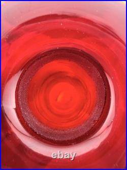 Vintage Blenko Red Glass Decanter Hand Blown Mid Century Modern Art Glass Ruby