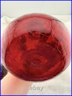 Vintage Blenko Red Glass Decanter Hand Blown Mid Century Modern Art Glass Ruby