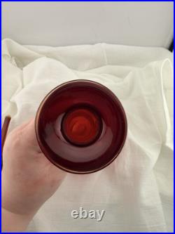 Vintage Blenko Red Glass Decanter Hand Blown Mid Century Modern Art Glass Ruby