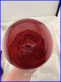 Vintage Blenko Red Glass Decanter Hand Blown Mid Century Modern Art Glass Ruby