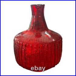 Vintage Blenko Red Texturized Art Glass Decanter (Attr. Wayne Husted)
