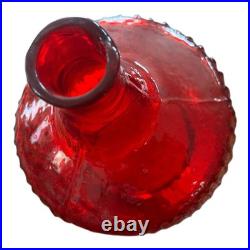 Vintage Blenko Red Texturized Art Glass Decanter (Attr. Wayne Husted)