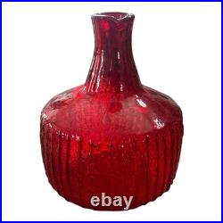 Vintage Blenko Red Texturized Art Glass Decanter (Attr. Wayne Husted)