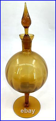 Vintage Blenko Style Glass Genie Bottle Decanter Chestnut Amber 14 Bubble Melon