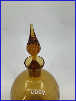 Vintage Blenko Style Glass Genie Bottle Decanter Chestnut Amber 14 Bubble Melon