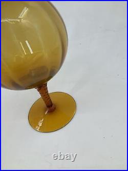 Vintage Blenko Style Glass Genie Bottle Decanter Chestnut Amber 14 Bubble Melon