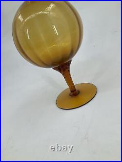 Vintage Blenko Style Glass Genie Bottle Decanter Chestnut Amber 14 Bubble Melon